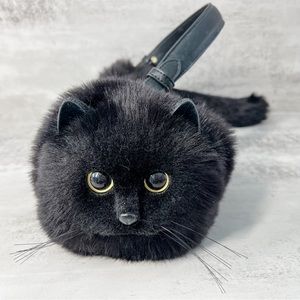 Realistic cat purse - Black cat fluffy cat shaped purse